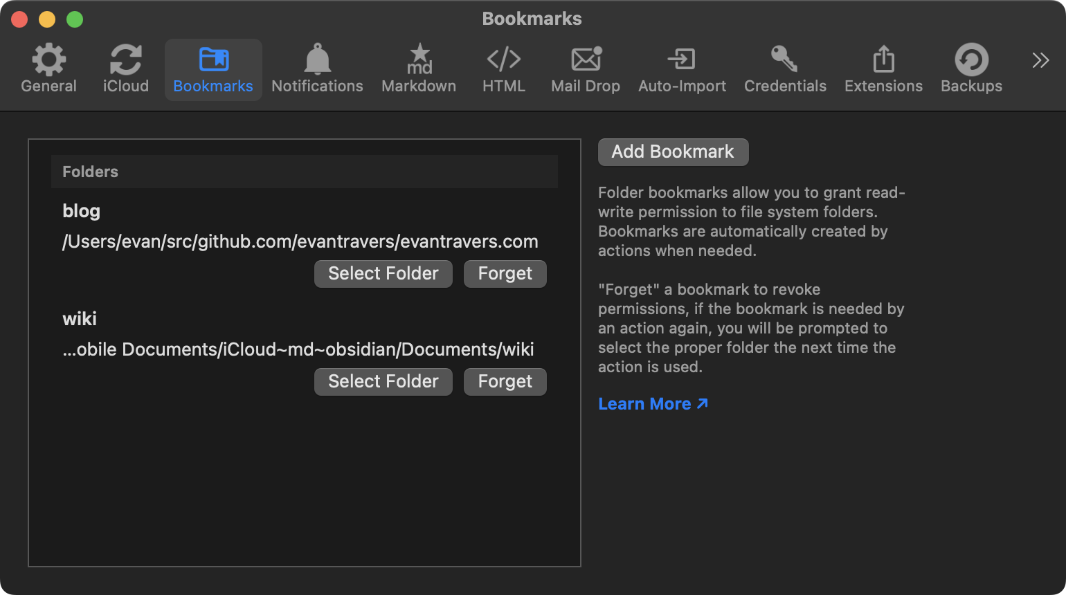 Drafts Bookmarks and File Actions - evantravers.com